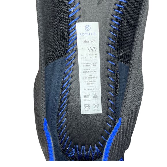 Rothy’s The Loafer Women’s 9 Black Knit Flats Blue Trim Sustainable Shoes - Picture 2 of 9